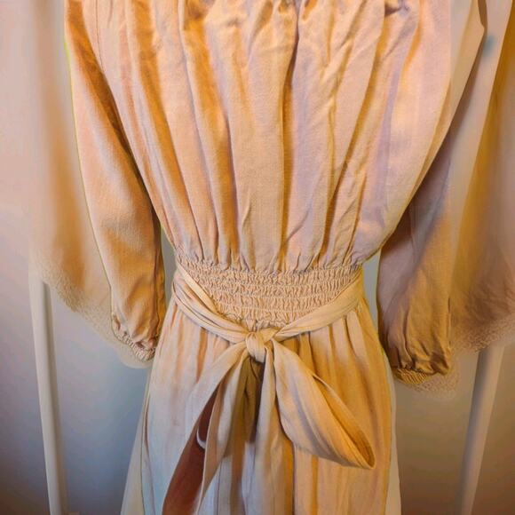 Forever 21 Dusty Rose Boho Smocked Bodice Flounce Sleeve Maxi Small Cottagecore - Picture 7 of 10